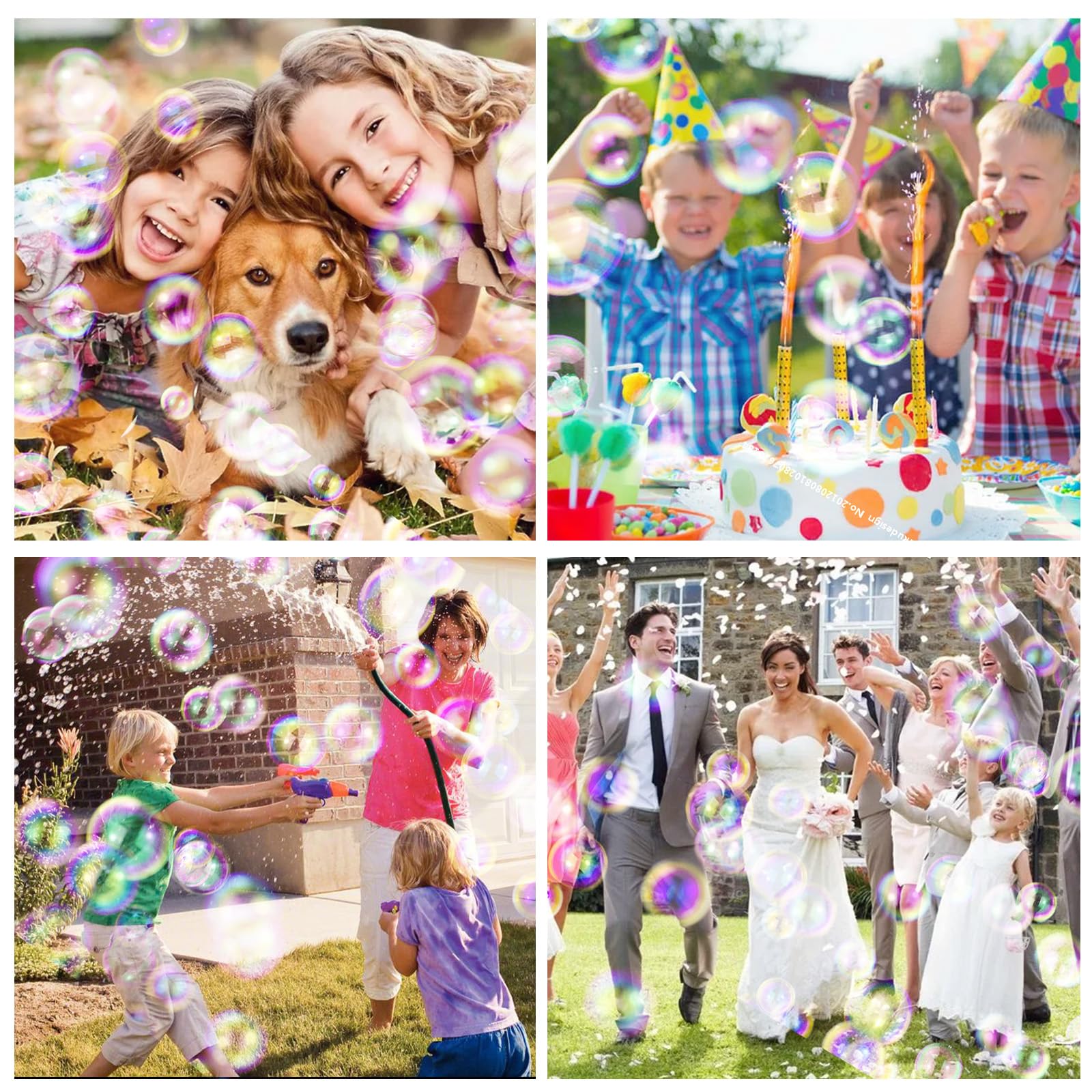 2 Pièces Pistolet à Bulles Automatique – 8000+ Bulles/Min Via 10 Trous, Anti-Fuite 360°, Portable avec Lumières LED – Machine à Bulles pour Enfant – Anniversaire/Mariage/Fête/Cadeau