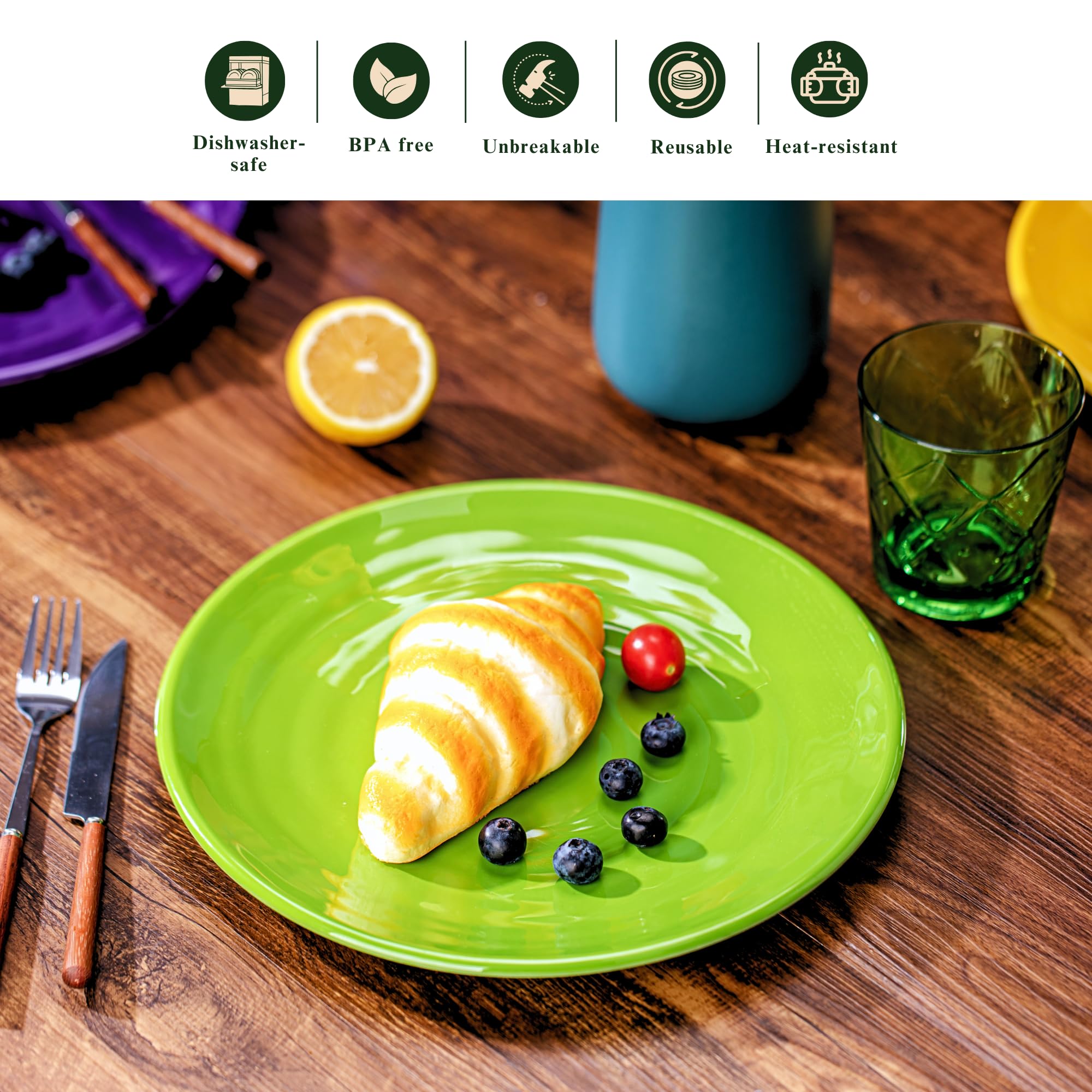 Platos de melamina de 11 pulgadas (juego de 6) – Vajilla de plástico irrompible y reutilizable con sensación de cerámica, apilables y aptos para lavavajillas – Versátil para todas las comidas
