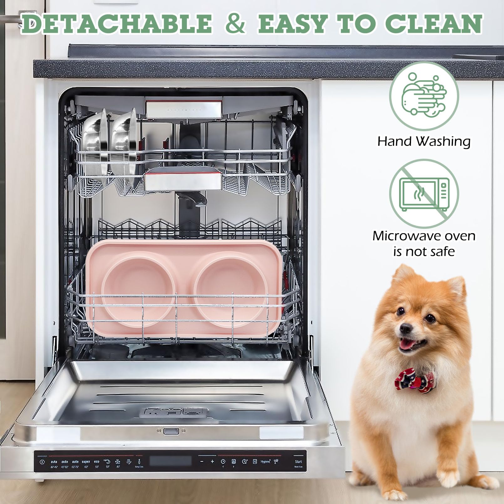 BNOSDM 2 cuencos dobles de comida para perros, cuencos de acero inoxidable para comida y agua para perros pequeños con alfombrilla de plástico antiderrames, juego de platos para cachorros, gatos