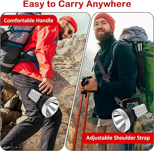 Miniatura 5 de Masmejor Linterna LED potente, foco de mano recargable de 10000 mAh, 2000 lm, IPX4 impermeable, 6 modos, luz de búsqueda portátil para emergencia,