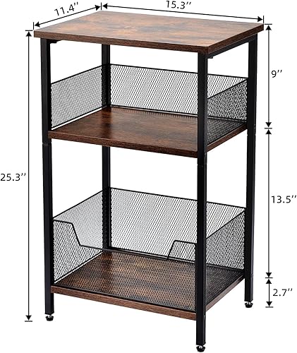 Miniatura 3 de Mesa auxiliar de 3 niveles, mesa auxiliar industrial retro pequeña, soporte de estante pequeño con espacio de almacenamiento, mesa de estante de