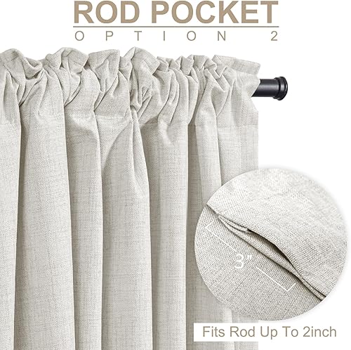 Miniatura 4 de 100% Blackout Shield Cortinas opacas de lino para dormitorio de 36 pulgadas de largo, con pestaña trasera, bolsillo para barra, cortinas para sala