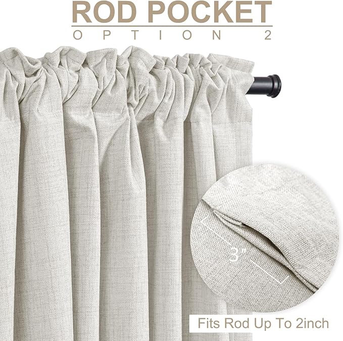 100% Blackout Shield Linen Blackout Curtains for Bedroom 84 Inches Long, Back Tab/Rod Pocket Living Room Drapes, Thermal Insulated Blackout Curtains 2 Panels Set, 50" W x 84" L, Beige