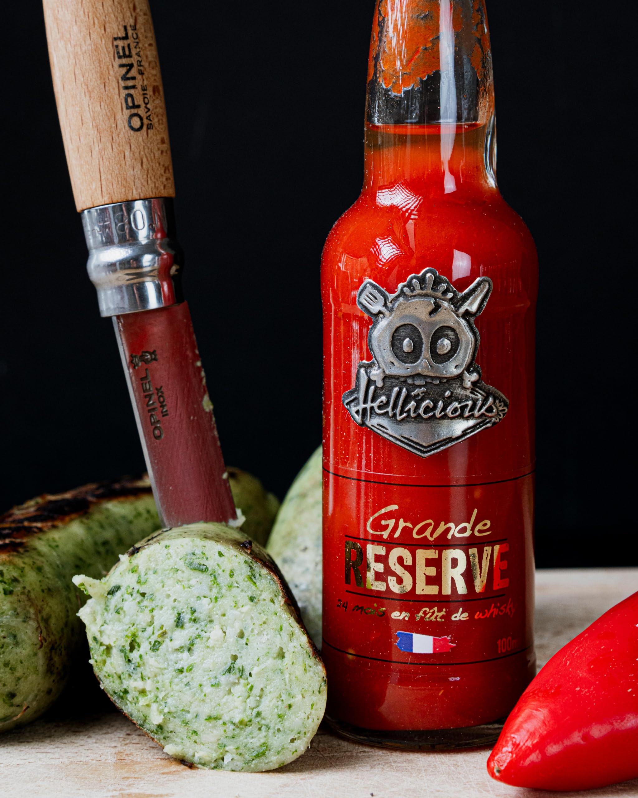 Sauce piquante Grande Réserve Hellicious - épicée et fermentée 24 mois en fût de whisky AWA - sauce authentique fabriquée en France