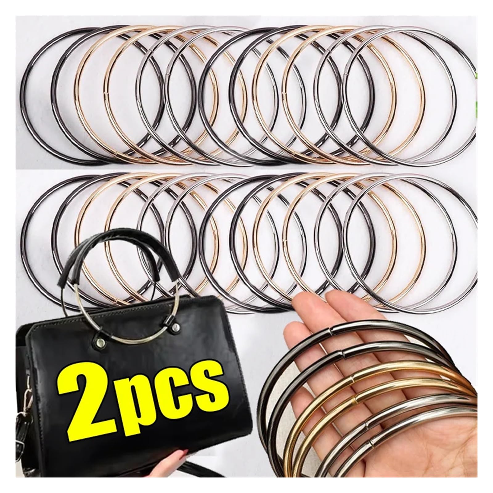 MRKU Asa de Madera para Bolso, Accesorios para Bolsos, Manualidades, Bricolaje, 2 Piezas Redondas, Correa de Metal con Anilla en O, repuestos para Bolsos Hechos a Mano