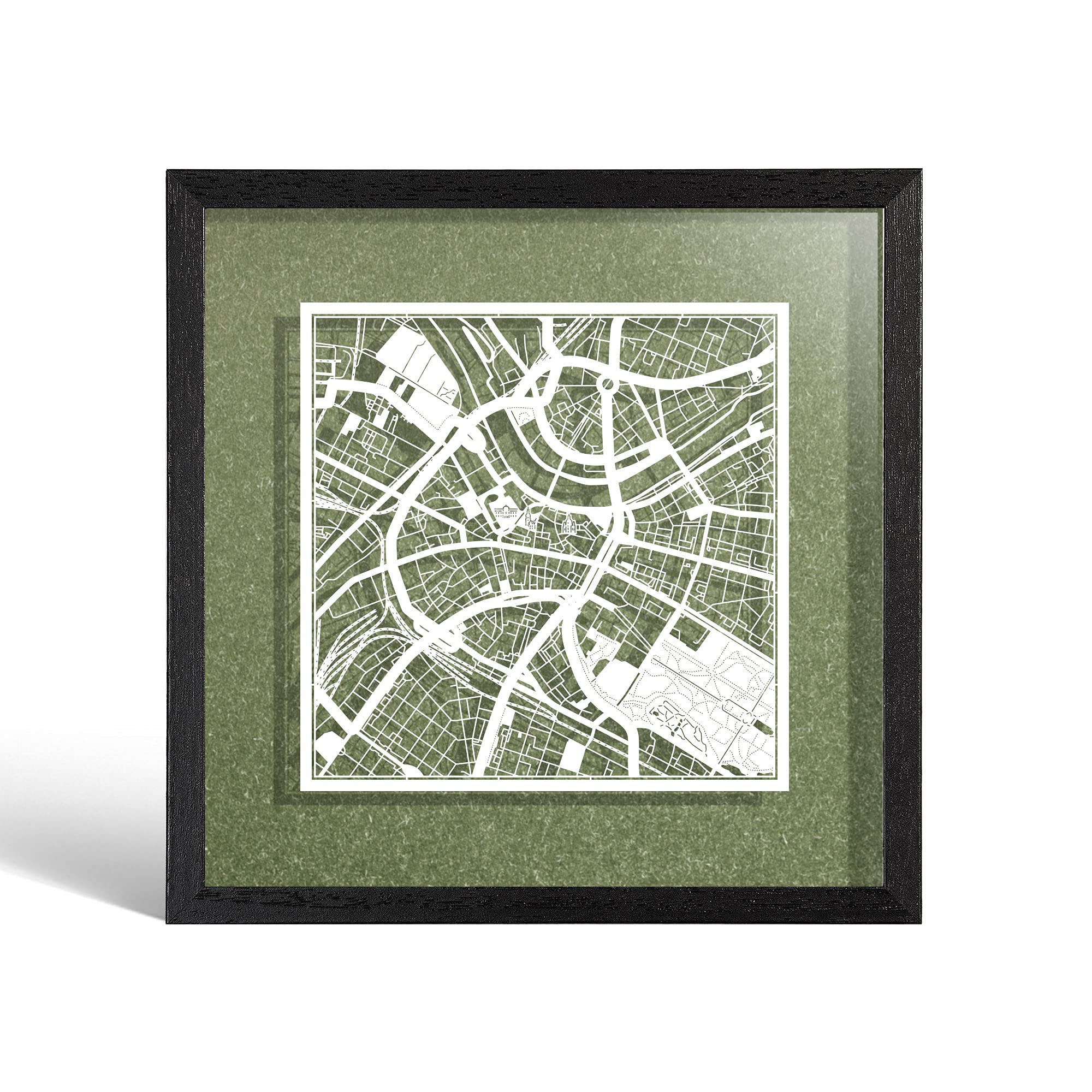 O3 DESIGN STUDIO Dresden Paper Cut Map framed, White map, Black frame, 23x23 cm, Gift Boxed, 4 background color, self-changing, Paper Art