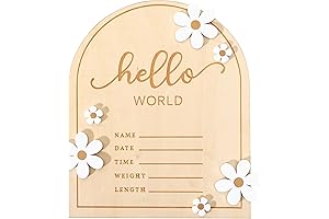 Hello World Baby Welcome Sign for Hospital Nursery - Wooden Birth Announcement Board