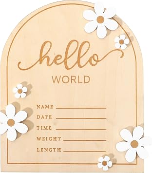 Wooden Hello World for Baby Showers, Newborn Birth Announcement Board