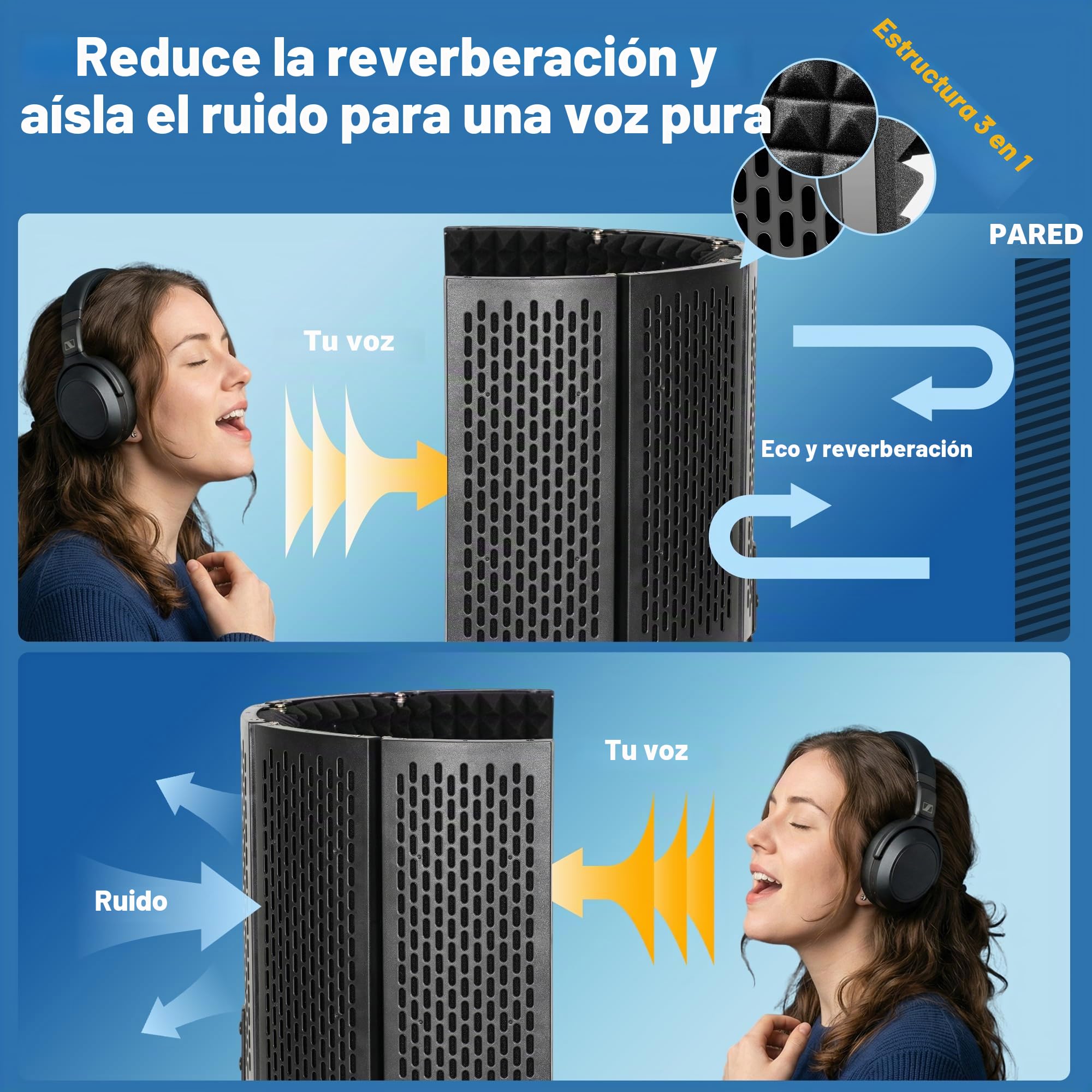 CAHAYA Escudo Aislante De Micrófono Para Estudio De Grabación Esponja Más Gruesa Que Absorbe Y Aísla El Sonido Volumen Más Bajo Plegable Ajustable