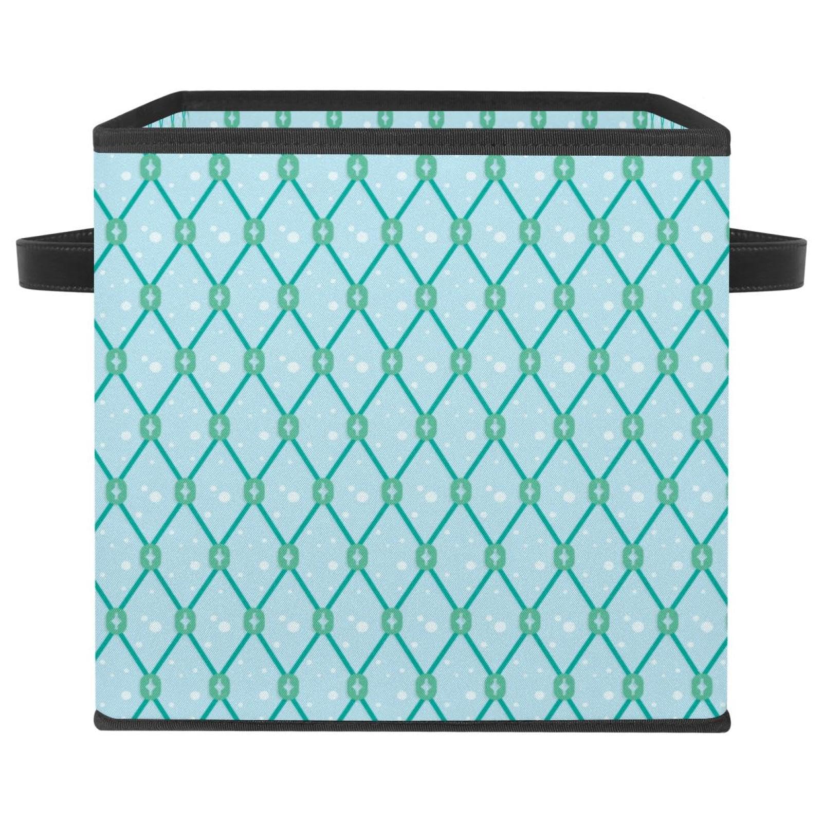 Boîte de rangement en tissu avec poignées motif géométrique bleu