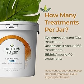 Natures Sugar Firm Sugar Wax Hair Removal Paste for Coarse Hair - Brows, Underarms & Bikini - Smooth Stripless for Body, Face & All Skin Types - Gentle on Sensitive Skin & Long-Lasting - 32 oz