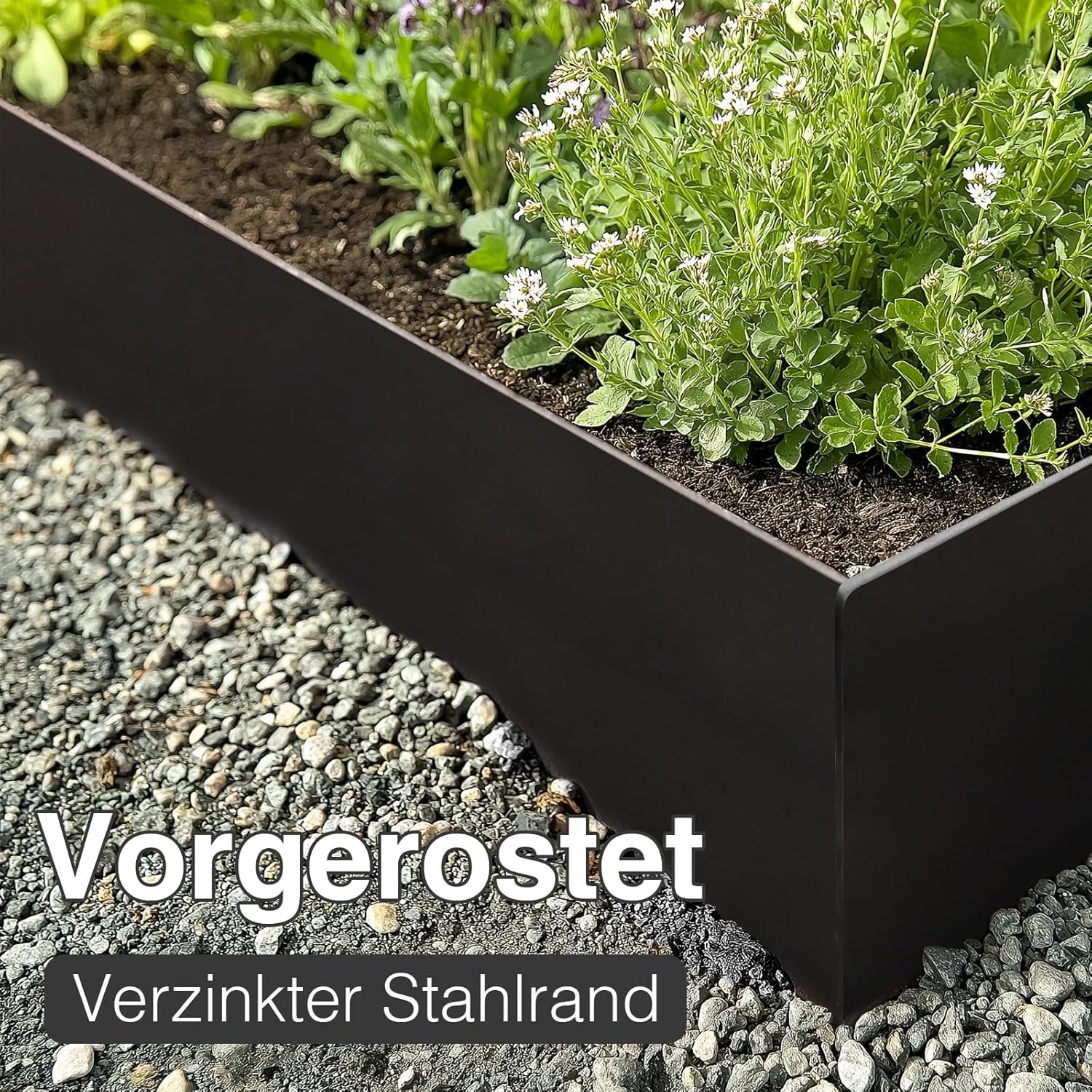 10er-Set feuerverzinkte Rasenkante mit Pulverbeschichtung, 100x15 cm (LxH), Metall-Beeteinfassung, mit 11 Erdclips für Rasen und Gartenwege, 10 m Gesamtlänge #LYLB65BK-DE