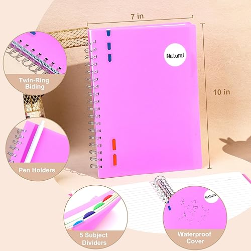 Miniatura 3 de Yoment Cuaderno de 5 materias con separadores de pestañas, cuaderno en espiral B5, 7 x 10 pulgadas, cuadernos rayados para trabajo de oficina