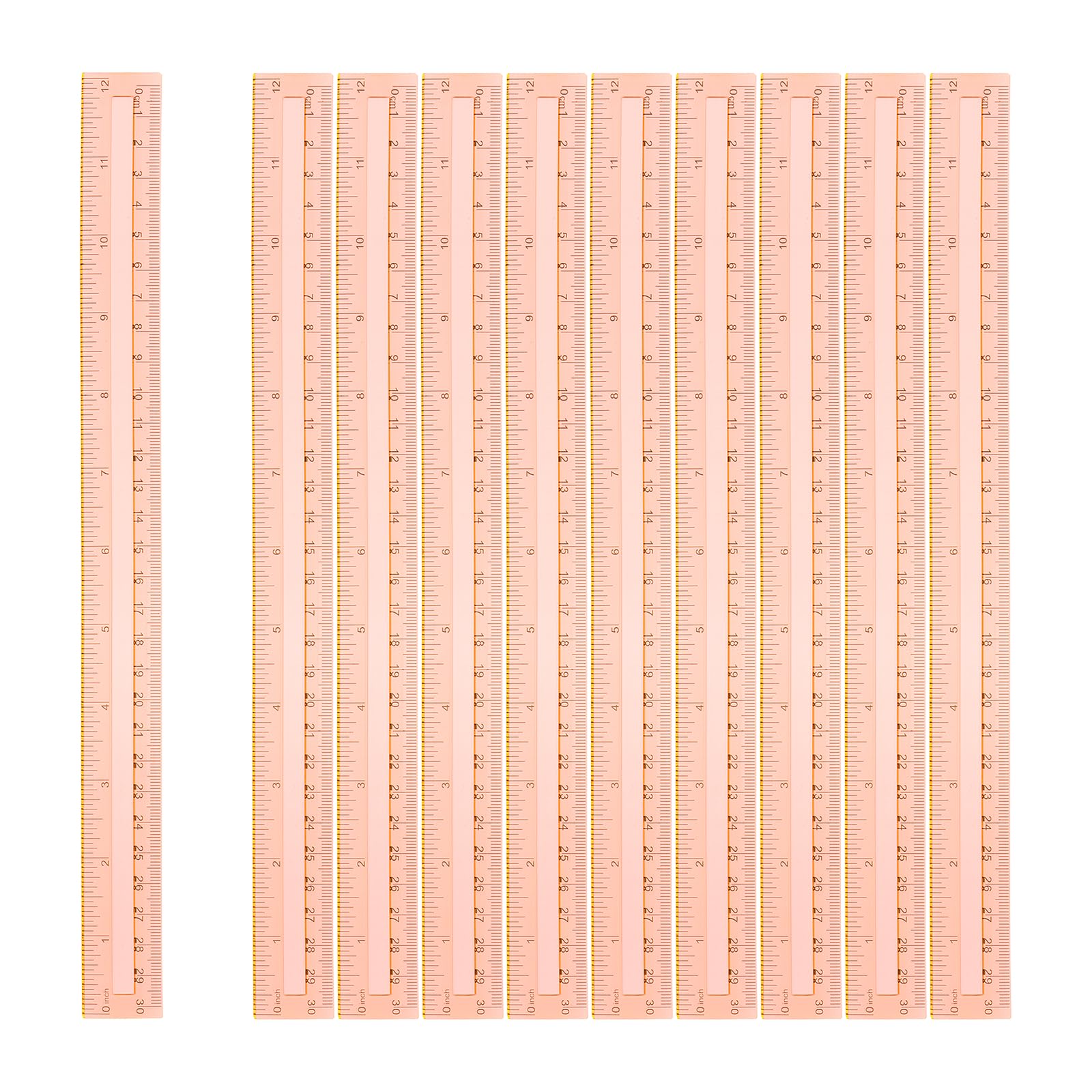sourcing map 20pcs Plastic Rulers 12" (30cm) Clear Straight Ruler Measuring Tool Inches and Centimeters for Home Office Classrooms Drafting, Clear Orange