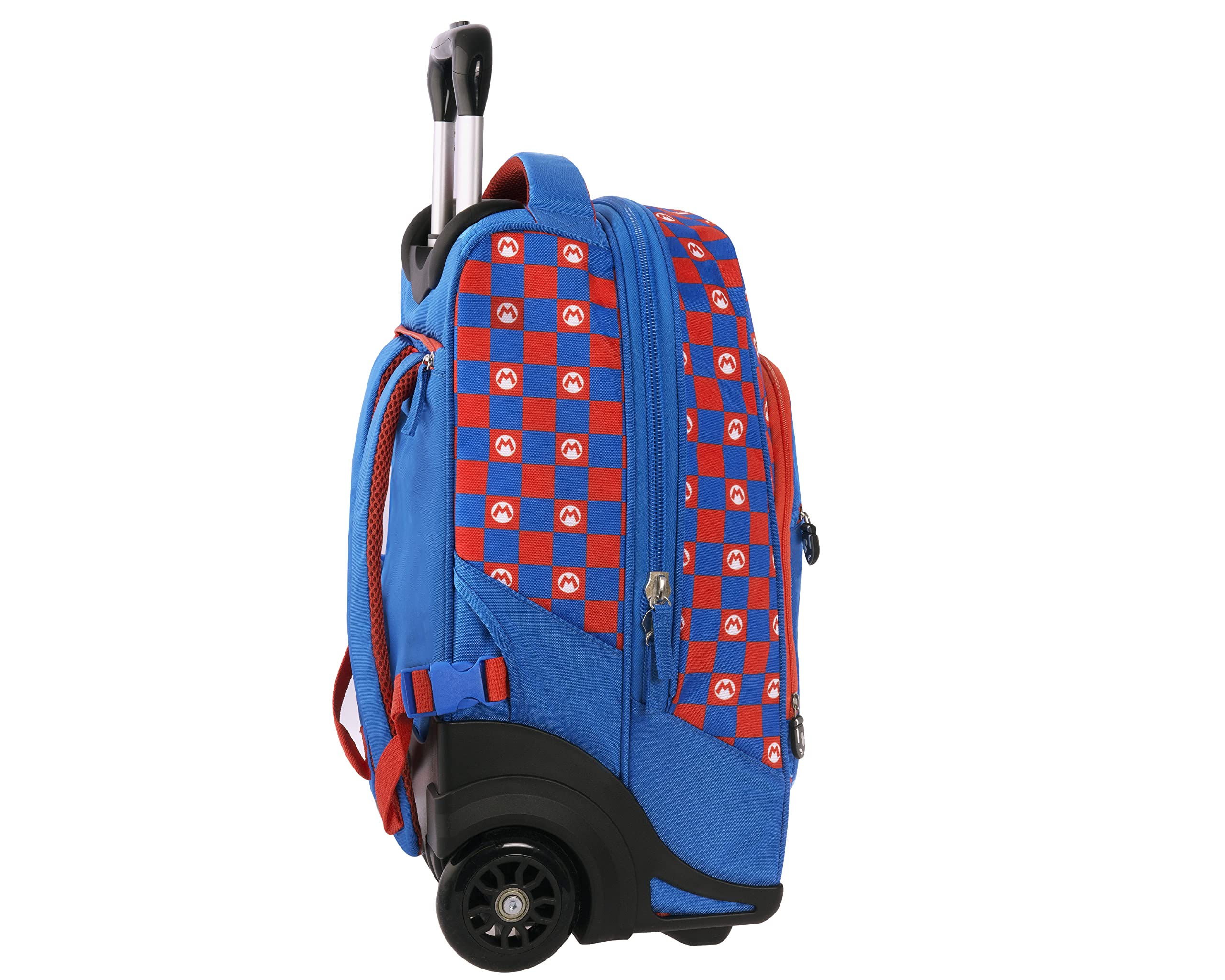 Super Mario – Mochila escolar con ruedas oficial Super Mario con asa ajustable, correas acolchadas y ajustables, bolsillo frontal y cierres de cremallera, 32 x 47 x 21 cm, turquesa, Talla única,