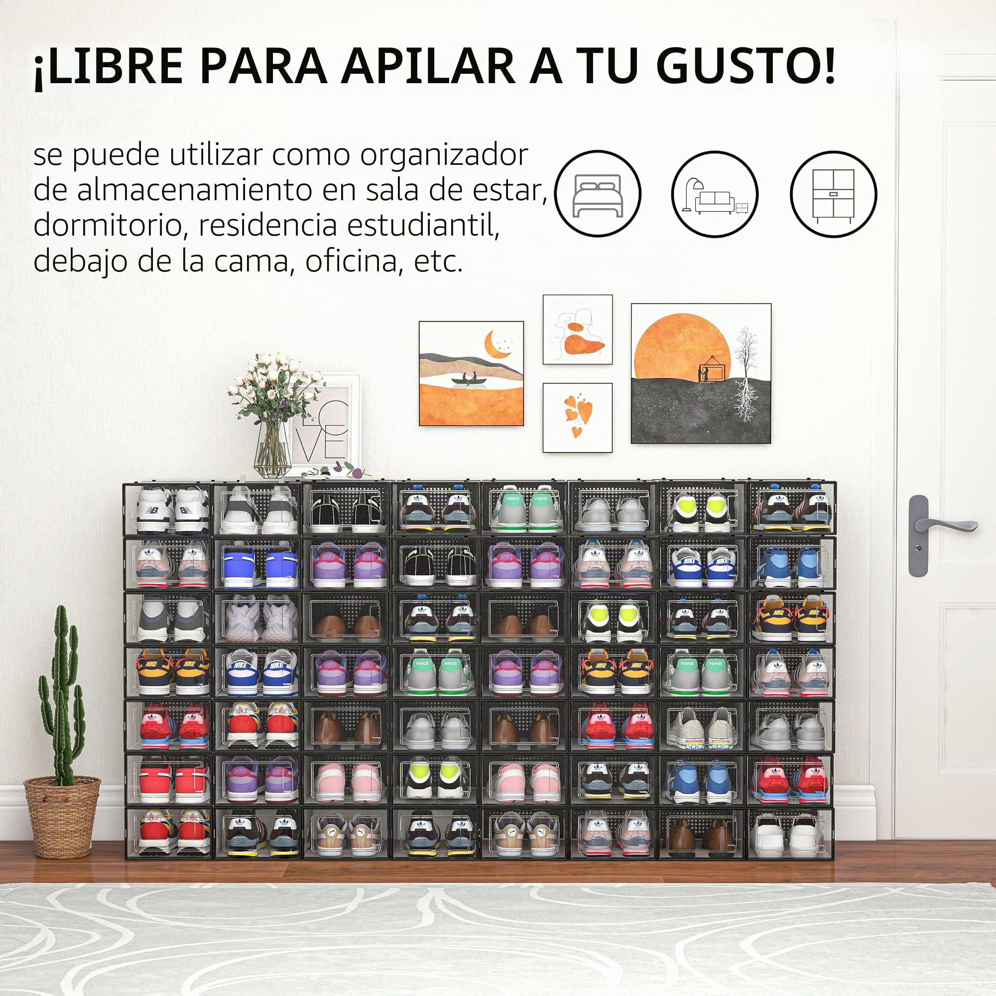 Paquete de 12 contenedores de almacenamiento de zapatos, organizador de zapatos apilable de plástico transparente para armario, zapatero plegable que ahorra espacio, caja de zapatos, contenedor para