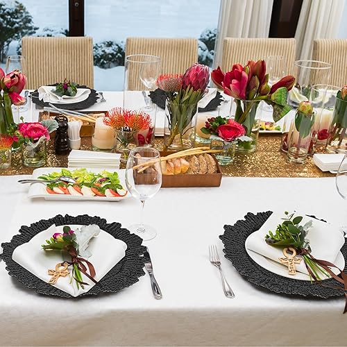 Miniatura 6 de Juego de 32 platos de carga, cargadores de arrecife para mesa de comedor, bandeja de servir, platos decorativos de plástico floral para mesa de