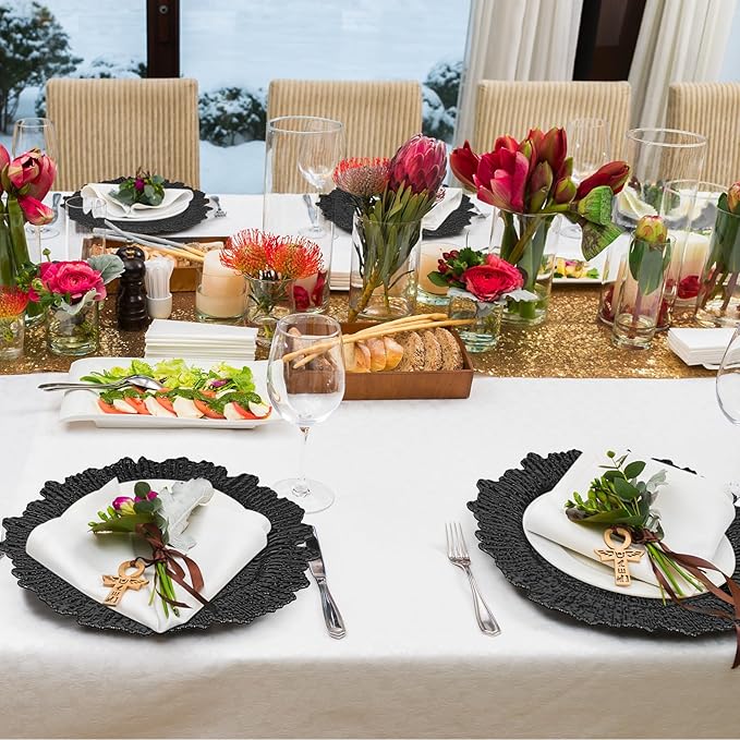 Platos Cargadores Paquete de 32 Unidades 33 cm Decorativos Plásticos Negros miniatura 6