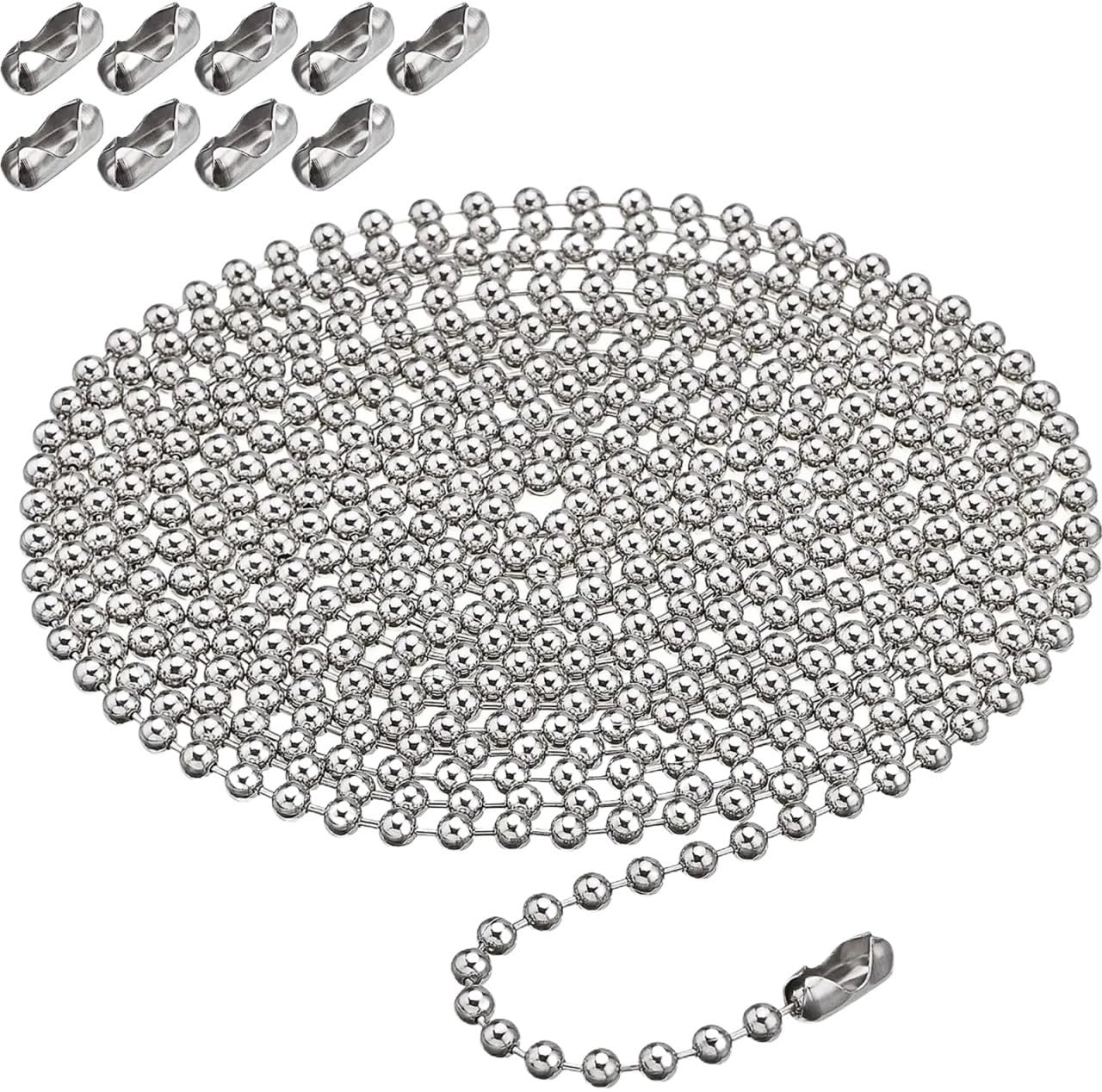 Gwyzax Fan Pulls for Ceiling Fans Ceiling Fan Pull Chain 12pcs 9.8in Stainless Steel Ball with 10 Connectors 3mm