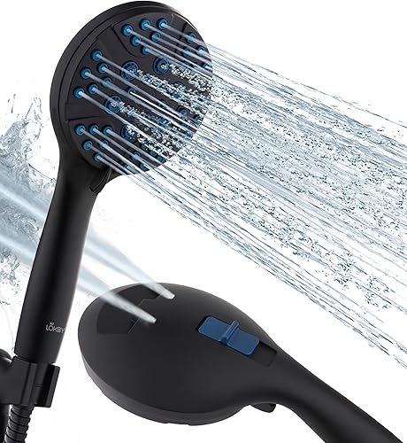 LOKBY Cabezal de ducha de alta presión con mano, 8 ajustes de pulverización, cabezal de ducha extraíble de alto flujo con manguera, cabezal de ducha