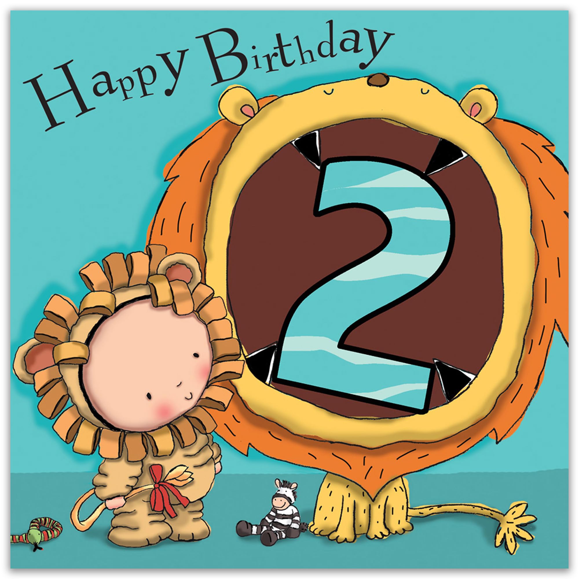 Secondo compleanno con mongolfiera e gatti carini. Biglietto di auguri per buon compleanno Immagine e Vettoriale