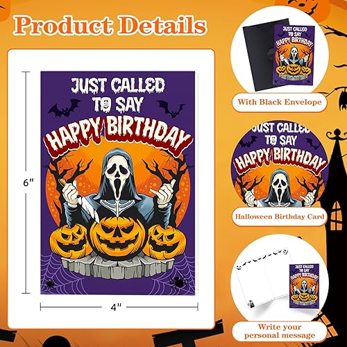 Miniatura 7 de FLYAB Tarjeta de cumpleaños de Halloween para mujeres y hombres con sobre