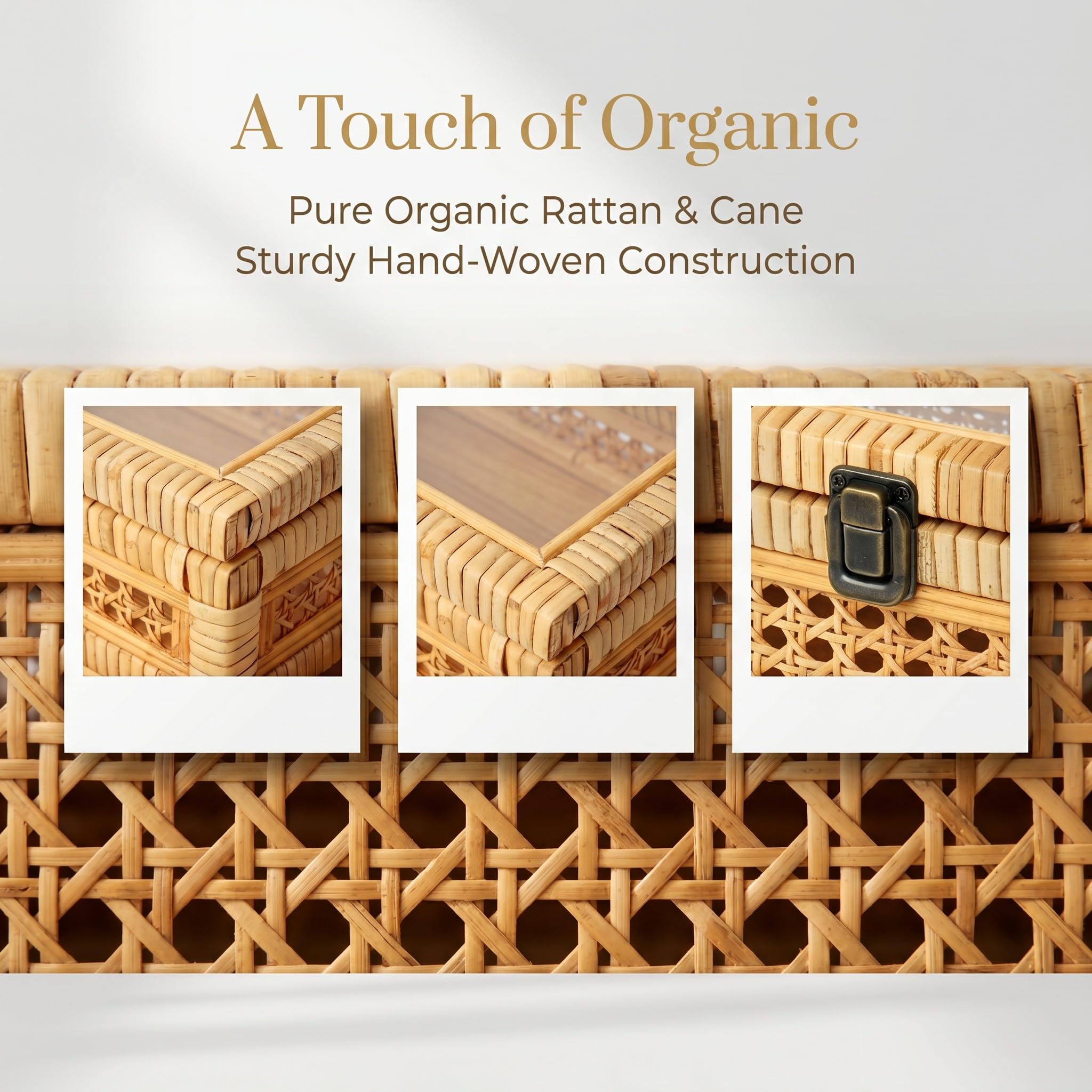 Set di 2 Scatole Impilabili in Rattan E Canna Stile Boho con Coperchio in Vetro - per Decorazioni Rustiche in Stile Country, Contenitori per Riporre Oggetti, Organizzazione della Casa, Eleganti