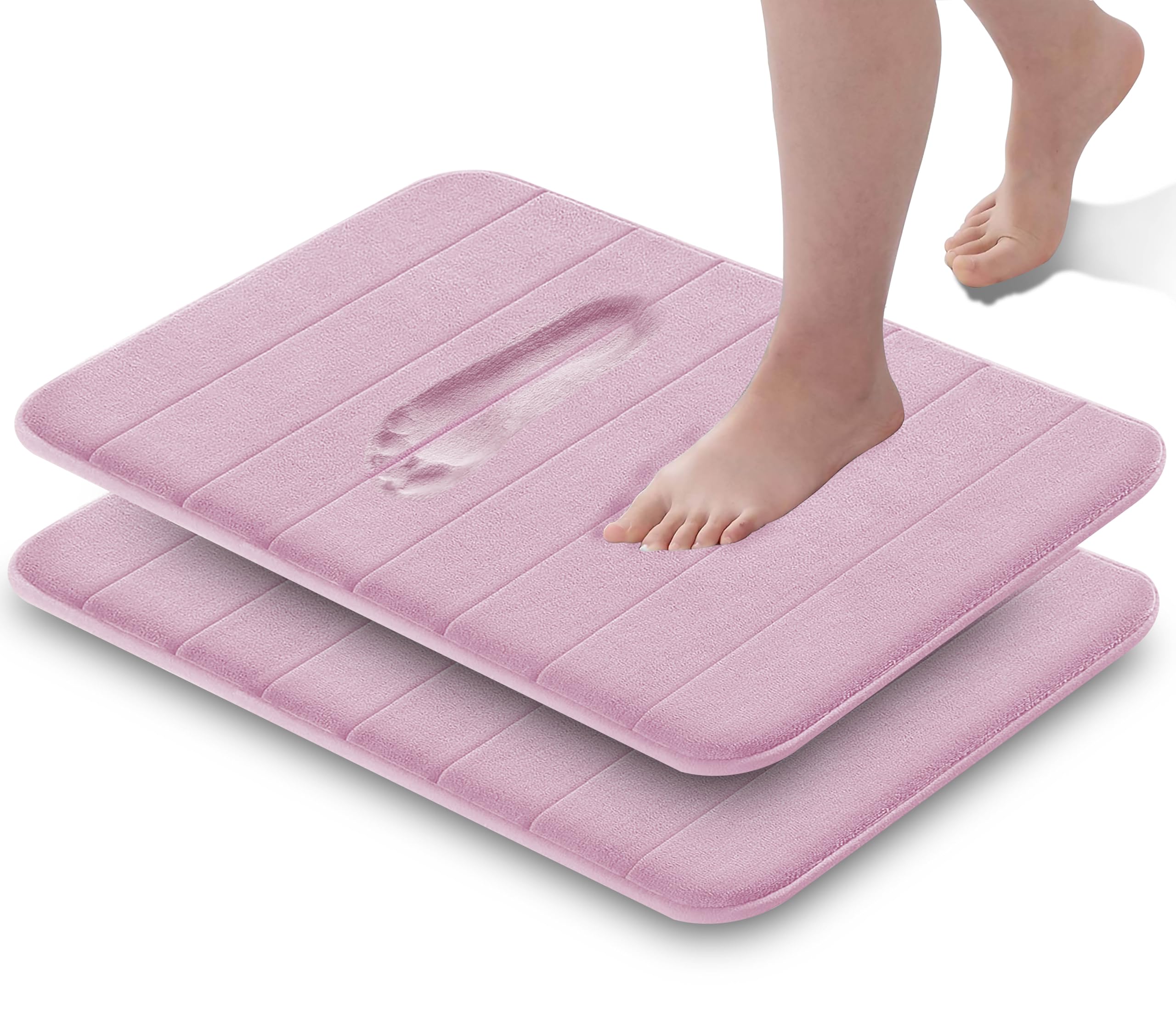 GVTECH Memory Foam Bath Mat, (2 Pack) Non-Slip Back, 40x60 cm Fleece Softness, Highly Absorbent, Bathroom Carpet, Super Soft Microfiber Bath Rug, Rectangle, Easy to clean Mat, Peach