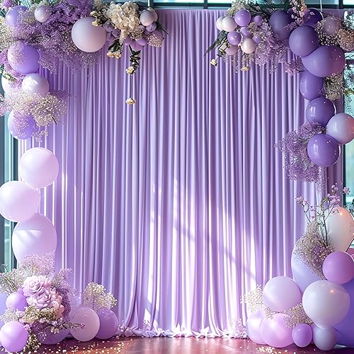 Cortina tipo telón de color lavanda para bodas, fiestas, baby shower y fiesta de cumpleaños, cortinas tipo telón de color morado claro para