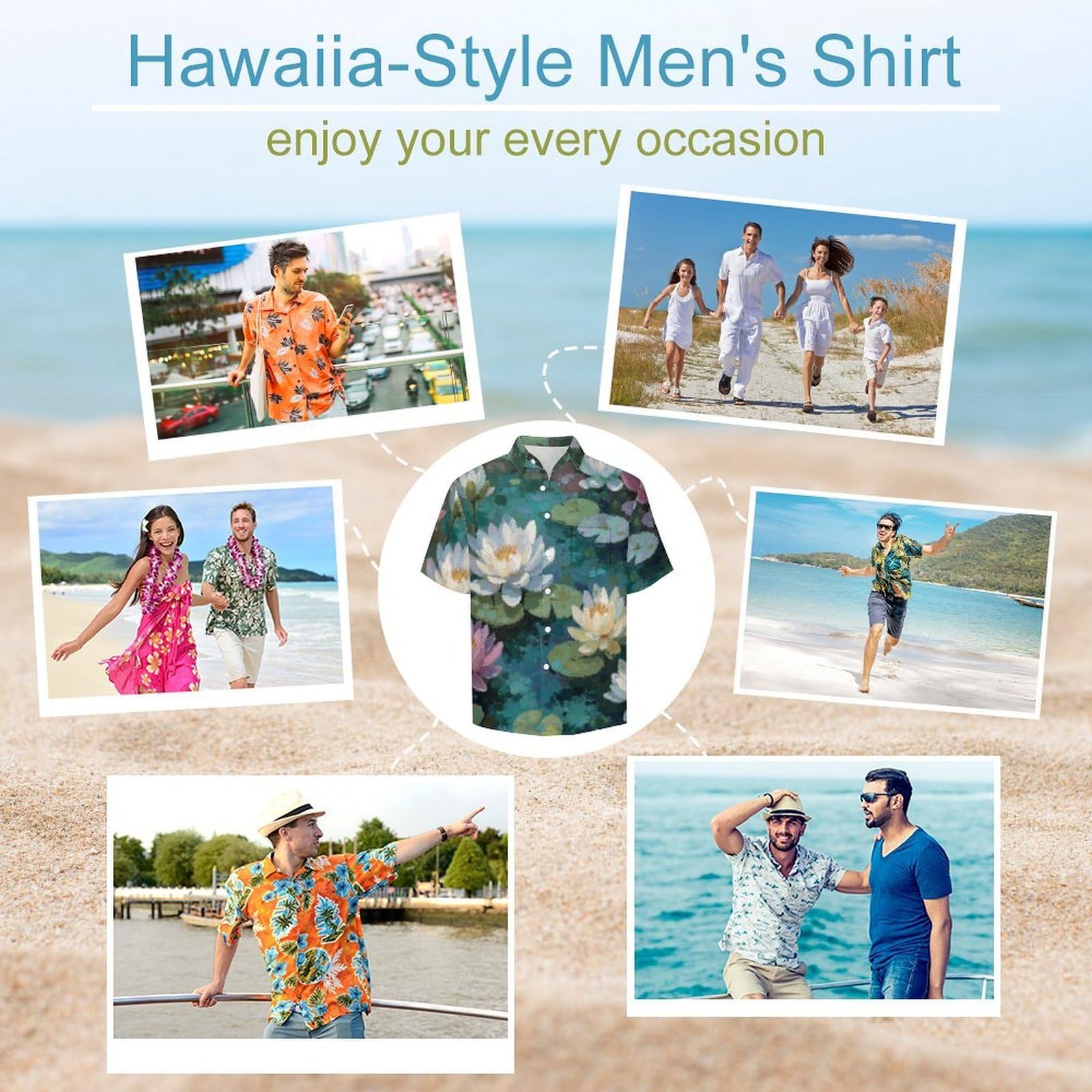 Camicie da Uomo a Maniche Corte con Stampa della Ninfee Dipinto Ad Olio Estetica Moderna, Casual Leggere Bottoni Camicia con Tasca Frontale, per Vacanze Spiaggia Estate