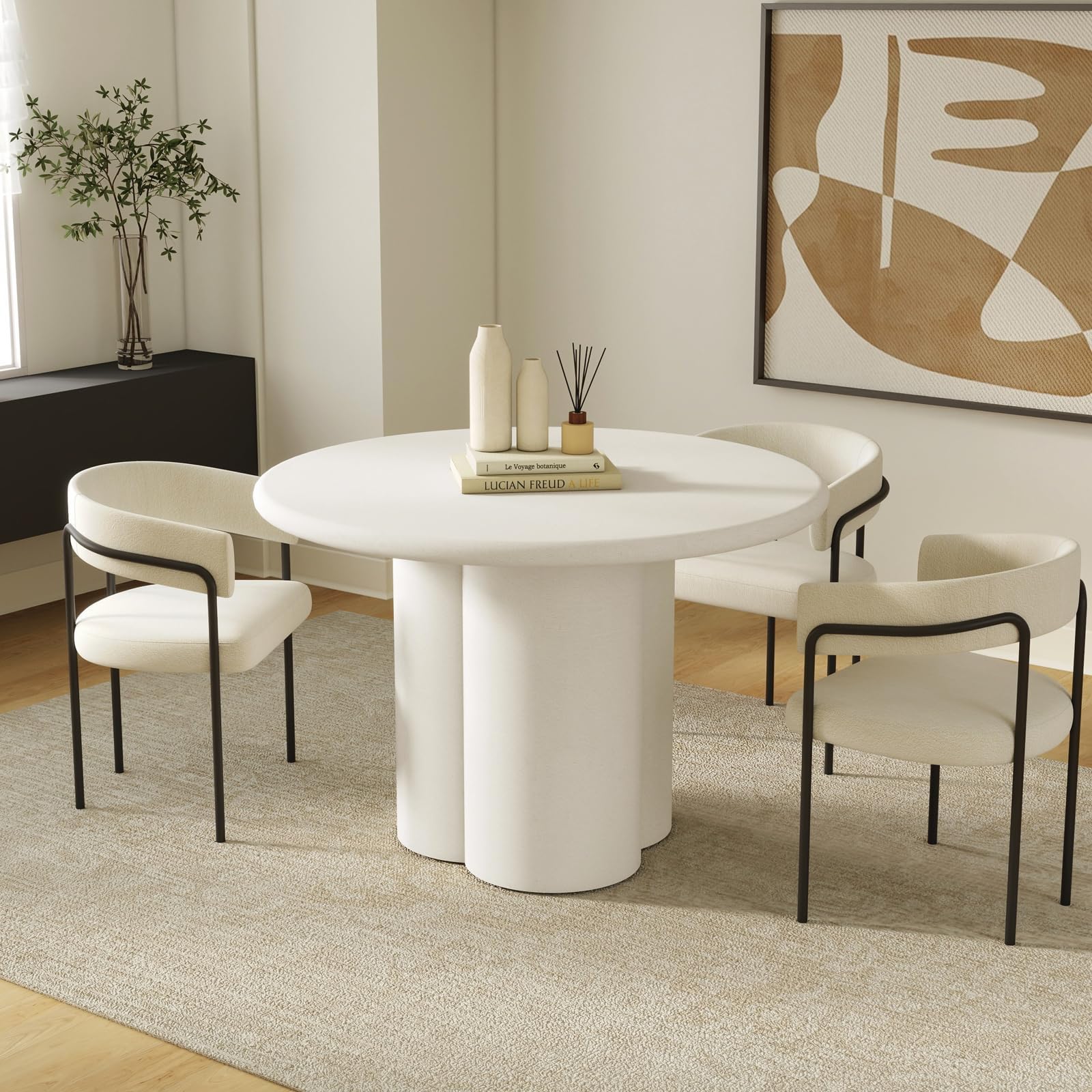 Modern Round Dining Table for 4, 45" Plaster Pedestal Dining Table, White Circle Dining Room Tables for Kitchen, Living Room, Bistro Table