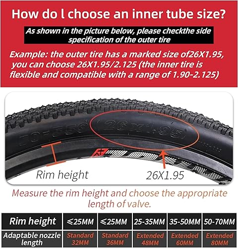 Miniatura 5 de Tubo interior de bicicleta de 26"27.5"29"x1.751.952.102.125, tubo de goma butílica con válvula Schrader de 1.260 in, 2 palancas de neumáticos gratis