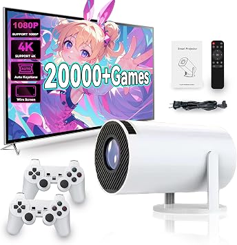 Portable X30 Projector with 2 Gamepad, Mini 130 Inch Outdoor Movie Projector with Retro Classic Game 20000+, 4K Screen Theater Video Game Console Projector Support WiFi, Bluetooth
