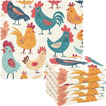 Swedish Dish Cloths Chicken Farm Animals Kitchen Dishcloths 6 Pieces Reusable Sponge Cleaning Cloths Absorbent Dish Cloth Quick Drying Washable Cleaning Wipes