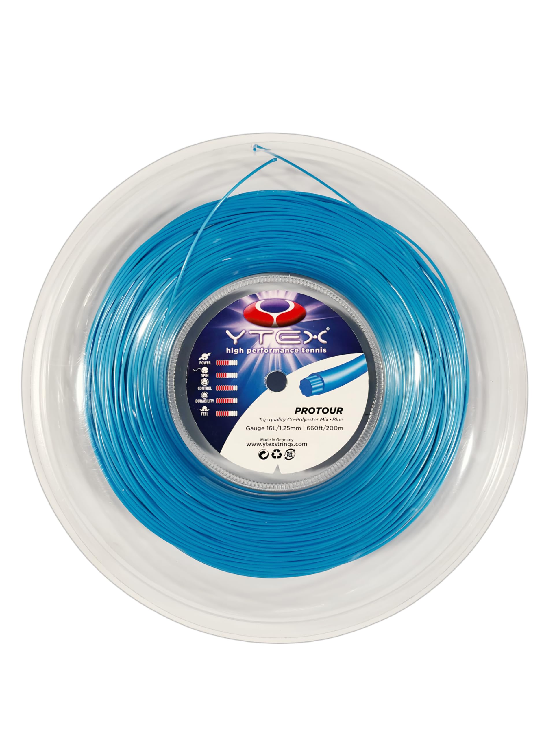 Ytex Protour Tennis Racket String (Gauge 16L-1.25mm), Blue, 660-Feet/200m