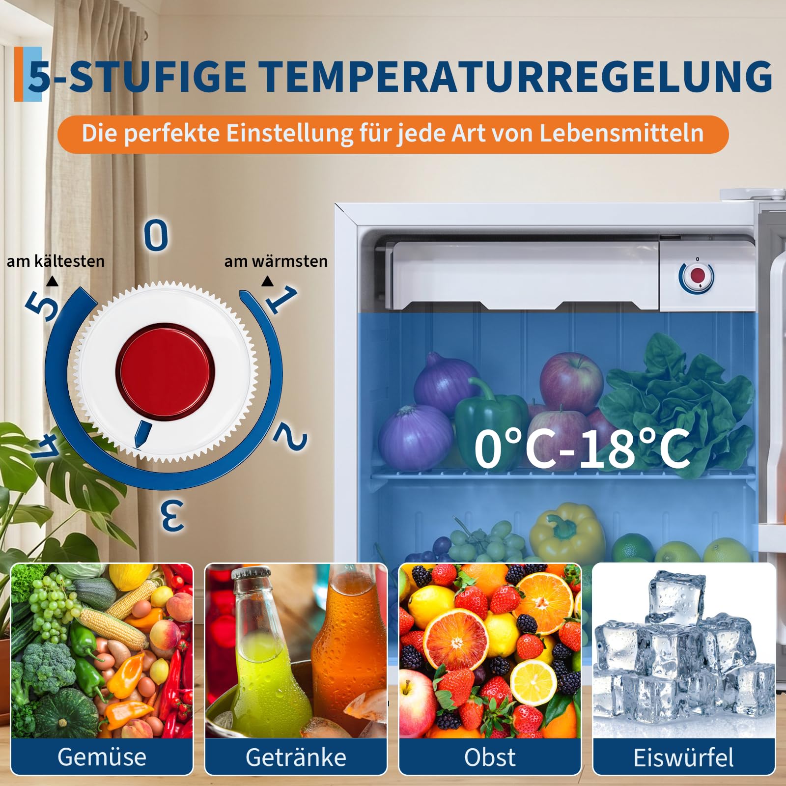 Nevera, Mini Refrigerador 45L Refrigerador Congelador Refrigeración Rápida En El Refrigerador, Refrigerador Pequeño 5 Niveles de Temperatura (0-18 °C), Silenciador 41 dB, Puerta Reversible, Bandeja De