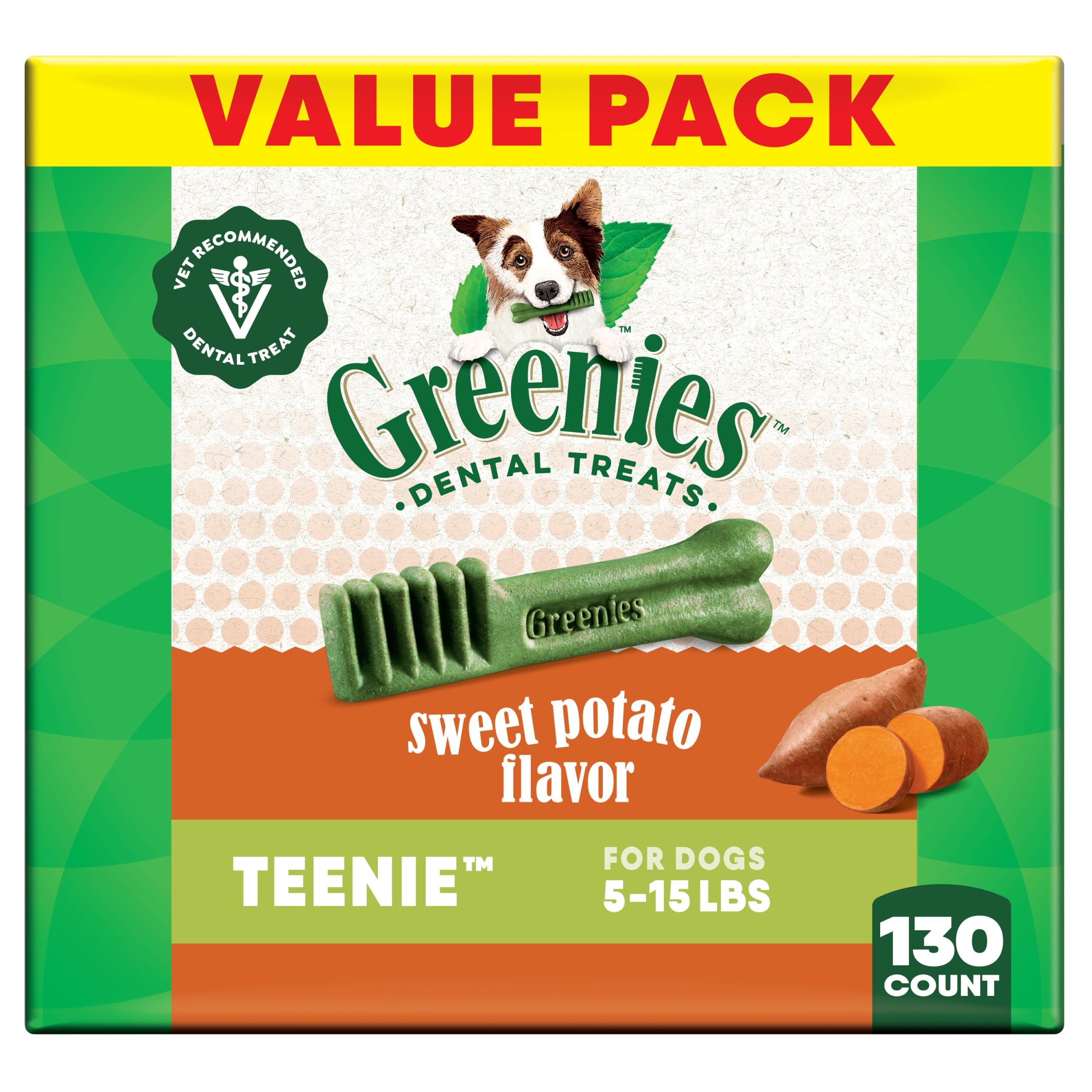 Greenies Teenie Natural Dog Dental Treats, Sweet Potato Flavor, 36 oz. Pack (130 Treats)