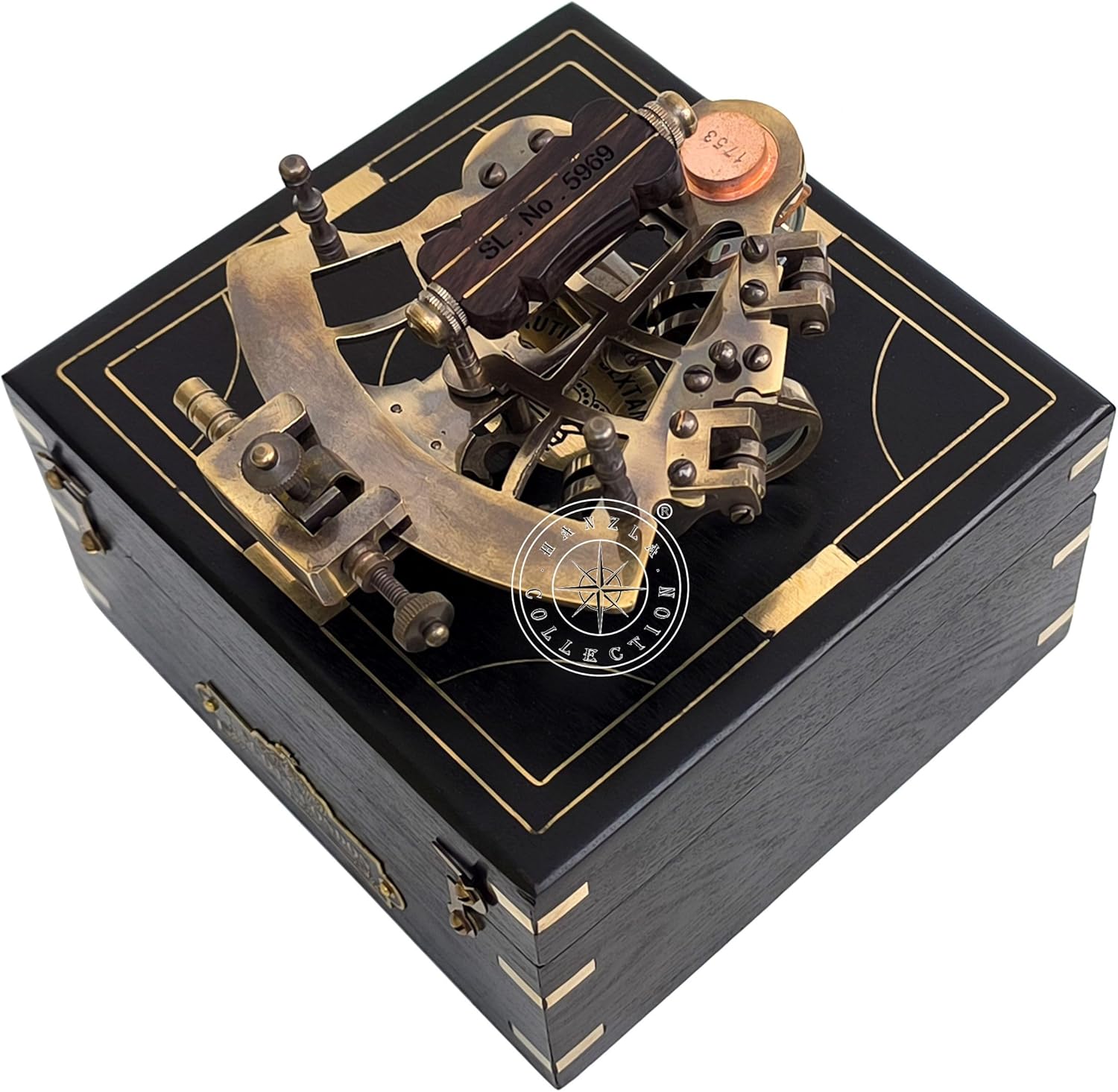 J. Scott London Brass Ship Sextant with Hardwood Box – Vintage Nautical Marine Navigation Instrument, Collectible Maritime Decor Handmade Gift for Father's Day, Baptism, Partner, Best Men, Graduation