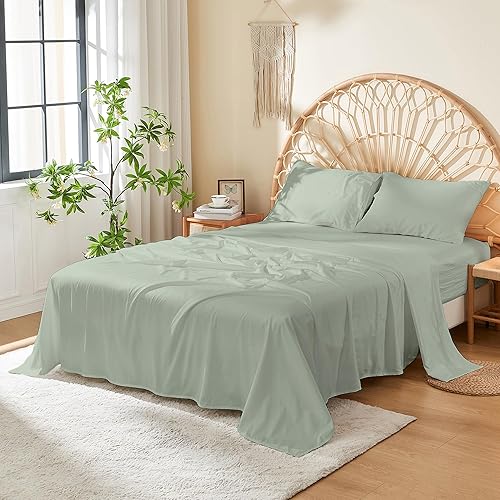 DOZ 100% Conjunto de sábanas de algodón de fibra larga, sábanas de algodón de tejido de satén suave, sábanas frescas y transpirables, comodidad de