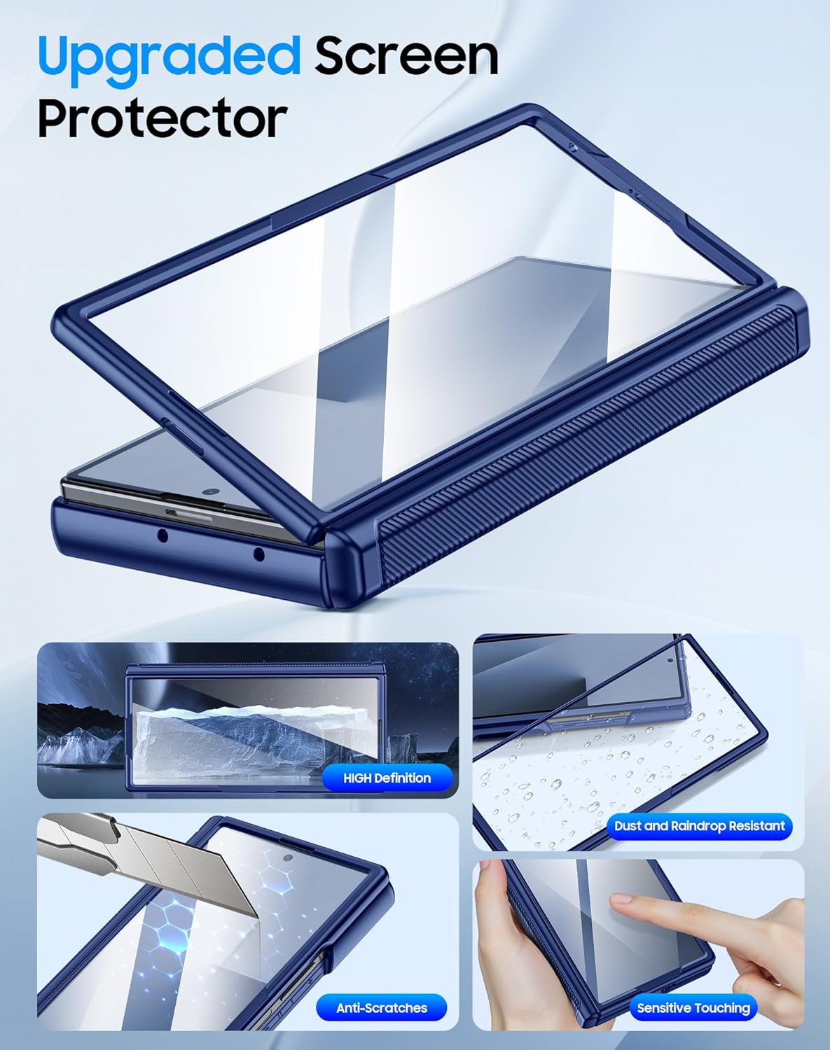 for Samsung Galaxy Z Fold 7 Case with Card Holder RFID Blocking, Built in Slide Lens Cover & Hinge Protection & Screen Protector, Shockproof Wallet Case for Z Fold 7 (Sapphire Blue)