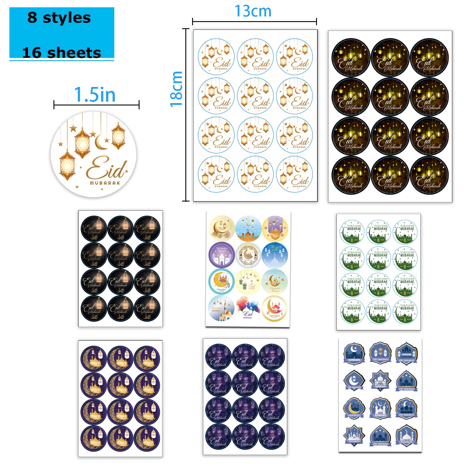 192PCS Eid Al Adha Stickers, Ramadan Kareem Stickers Eid