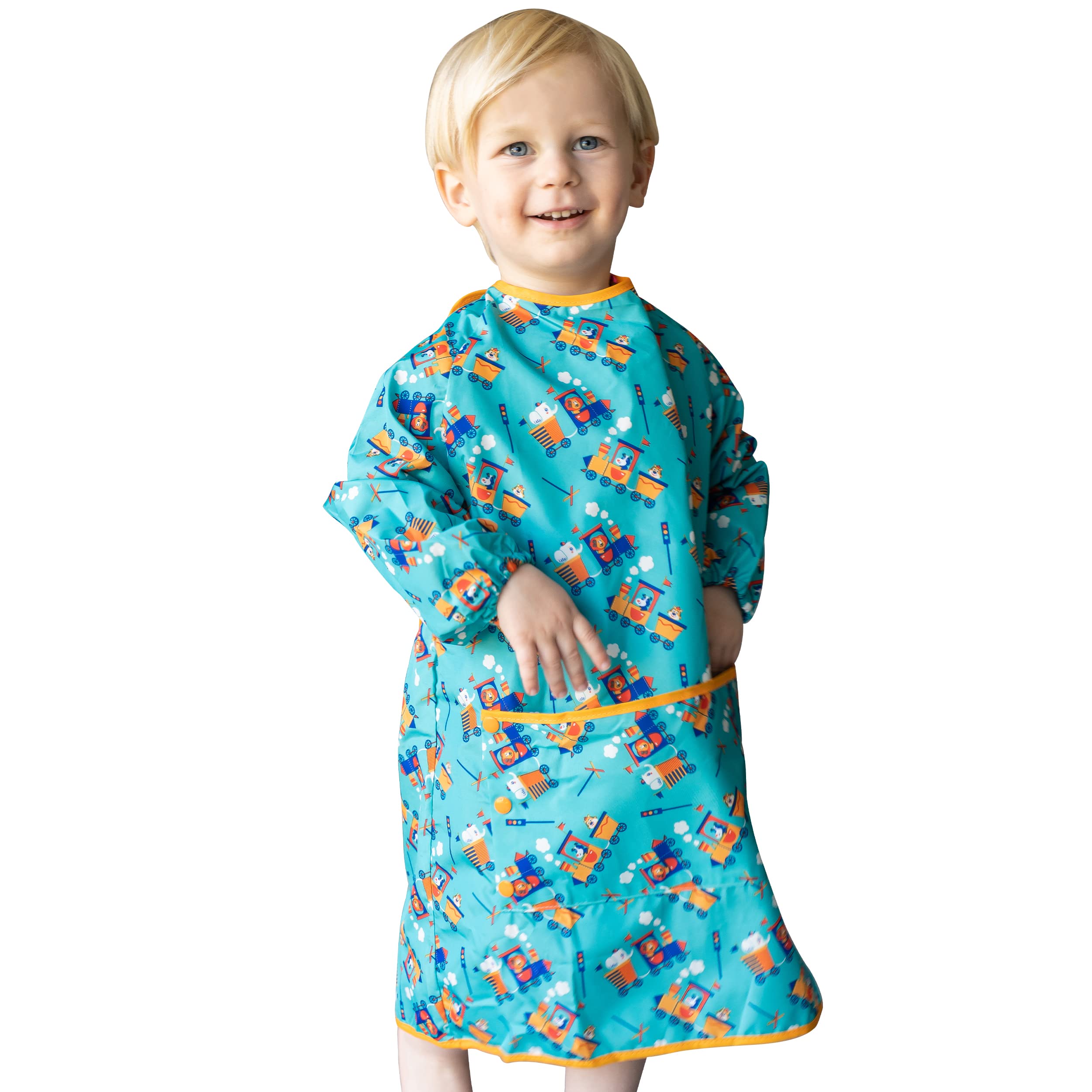 Tidy Tot - Long Baby Bib - Mess Proof Long Sleeve Feeding Smock with Large Food Catcher Pocket - Waterproof Bib