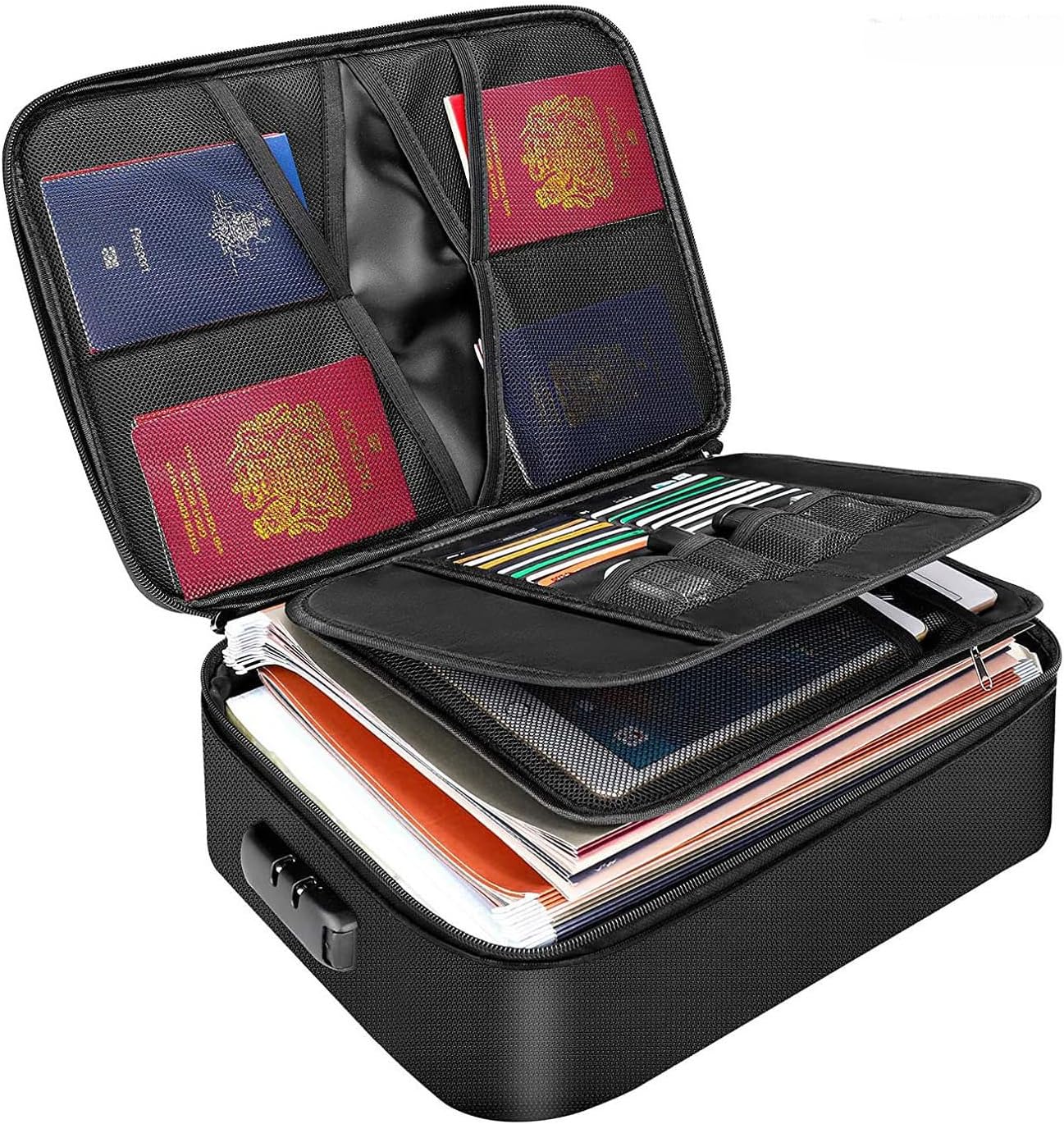 Boîte à Documents Ignifuge Avec Serrure - Boîte De Rangement De Fichiers étanche Et Ignifuge De Grande Capacité Pour La Maison, Le Bureau, Les Voyages (36 X 27 X 10 Cm