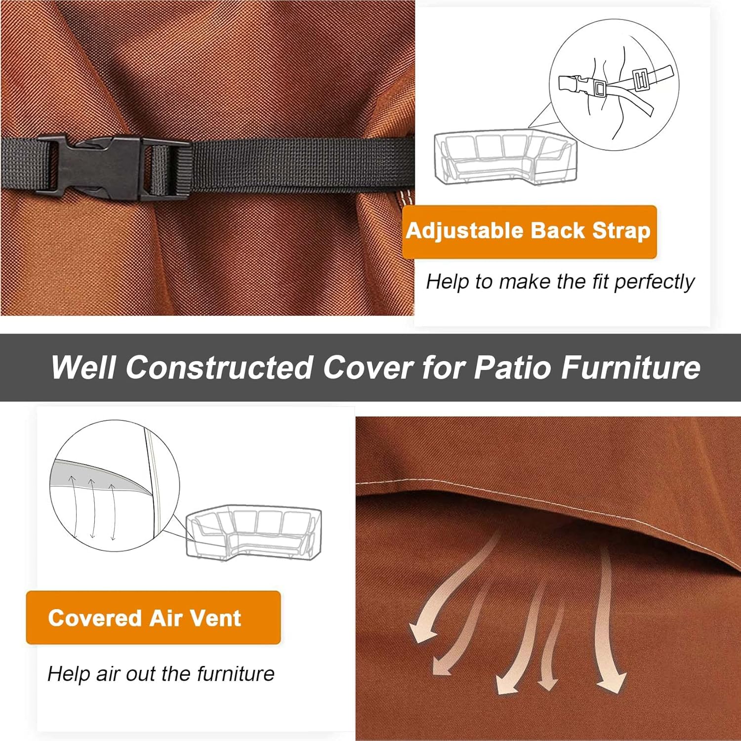 NettyPro Patio V-Shaped Sectional Lounge Set Cover Waterproof (V-100 Lx100 Dx30 H)