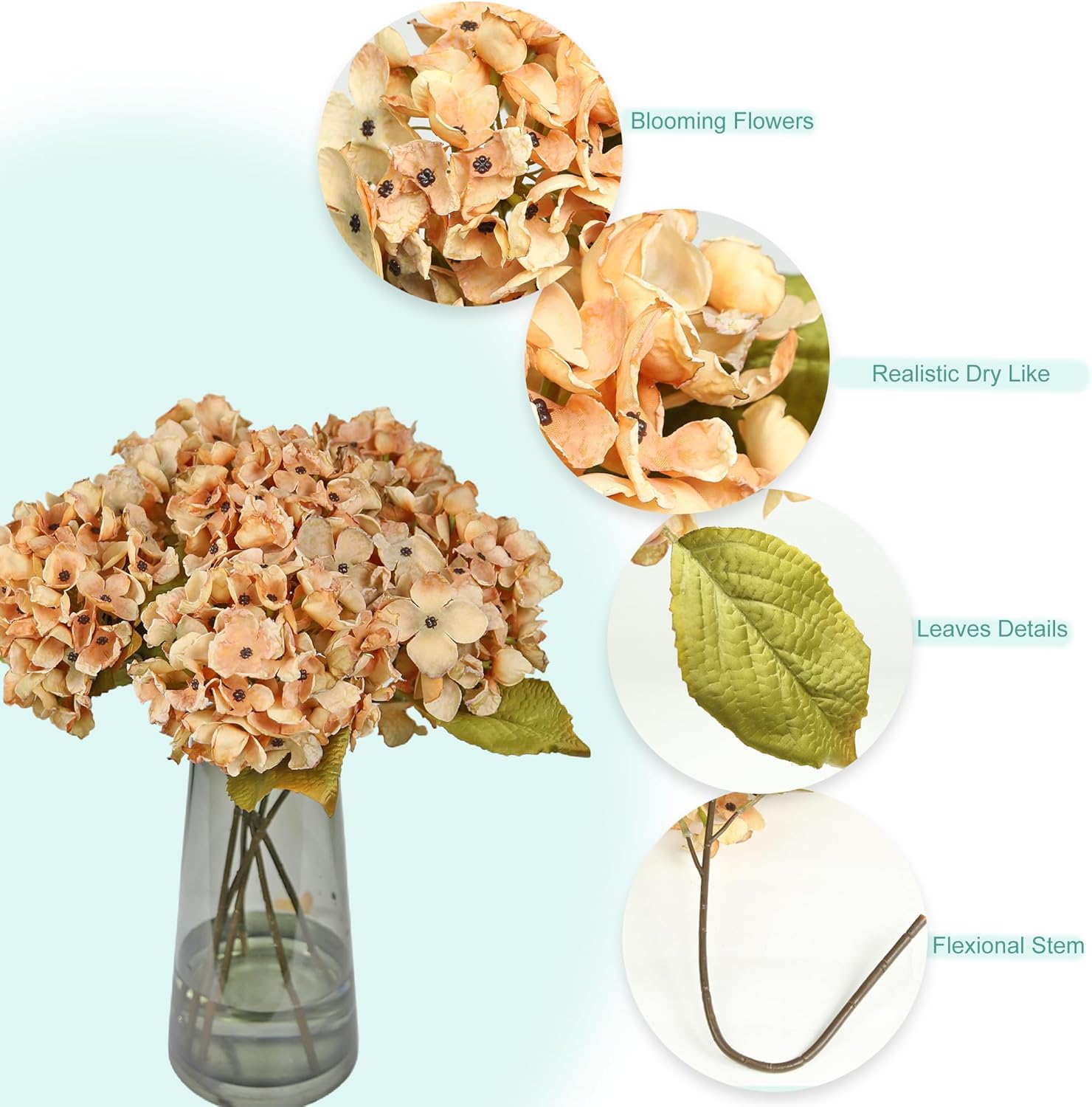 TOPIA Silk Fall Flowers Artificial Dried Hydrangea Artificial Fall Bouquet Fake Dried Flowers for Home Decor(6 PCS) (Autumn Yellow) - Image 8