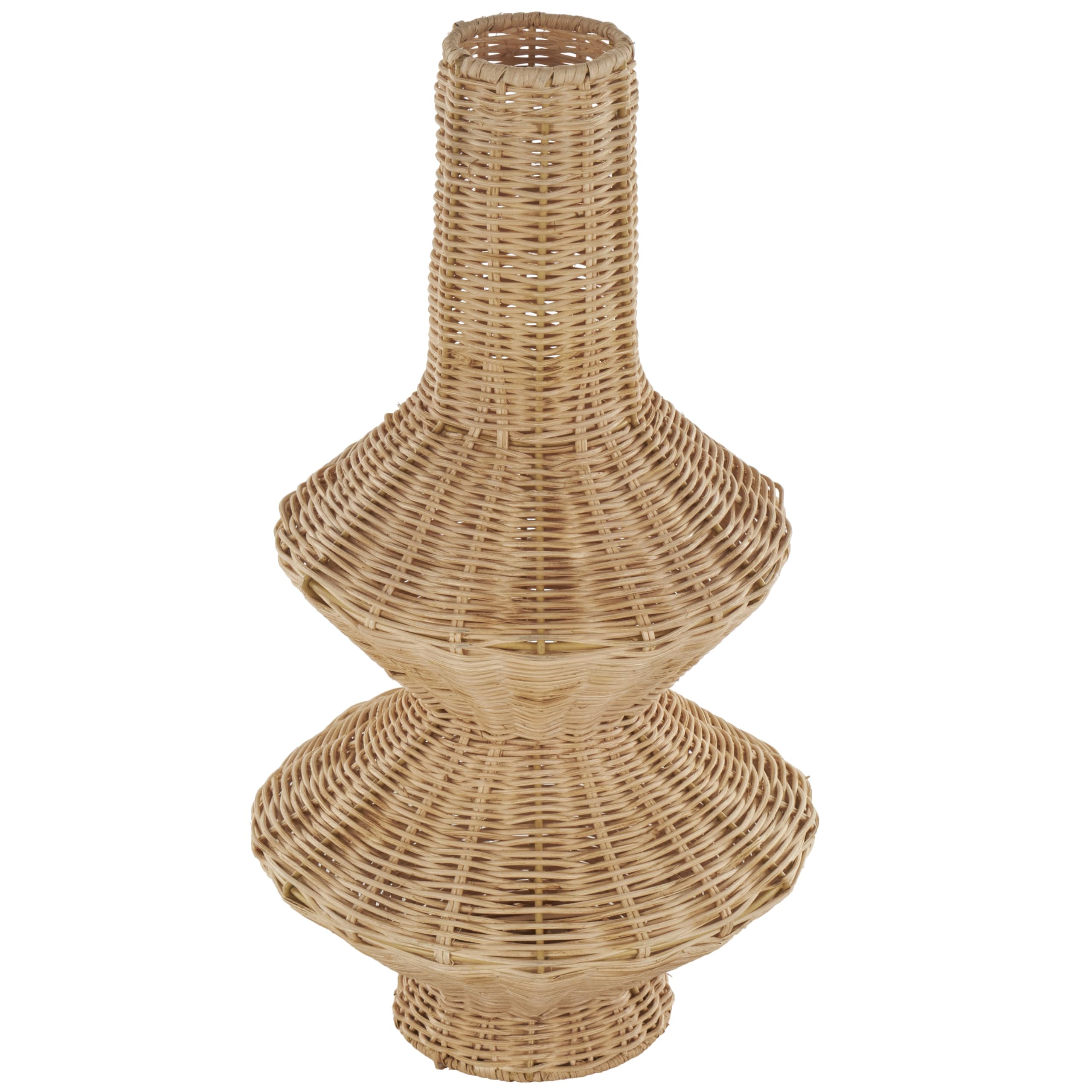 Deco 79Rattan Handmade Decorative Vase Woven Fluted Hourglass Centerpiece Vase, Vase for Home Decoration 9" x 9" x 16", Brown