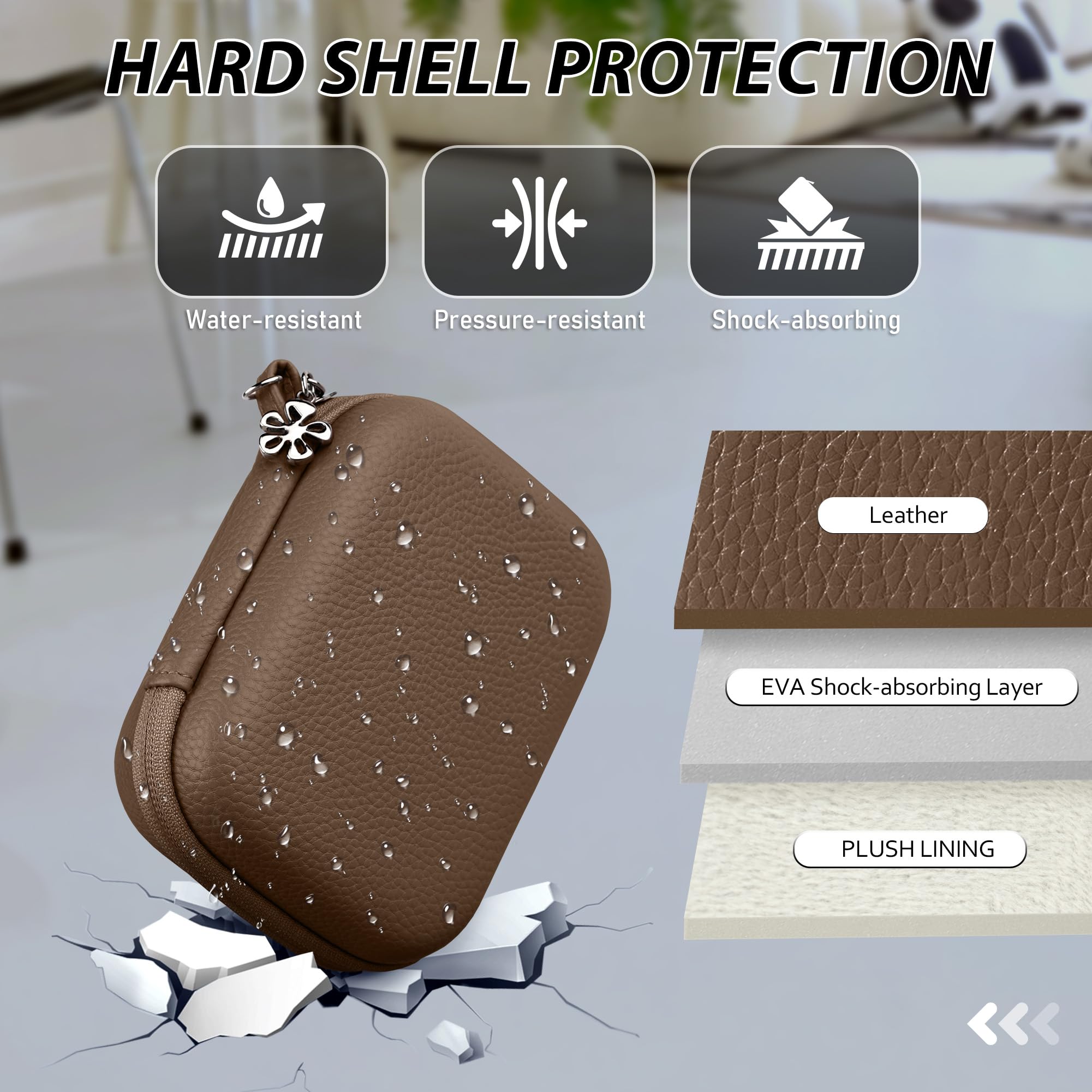 Digitalkamera Tasche kompatibel mit Kodak PIXPRO FZ45/FZ55/CAMKORY DC403 und Zubehör, Kleine und Tragbare Action-Kameratasche, wasserdichte und Stoßfeste Hartschalentasche (Braun)