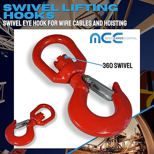 Miniatura 5 de Mega Cargo Control Gancho de elevación giratorio de 12 pulgada  Gancho de elevación forjado de grado 80 con ojo giratorio y soporte de horquilla