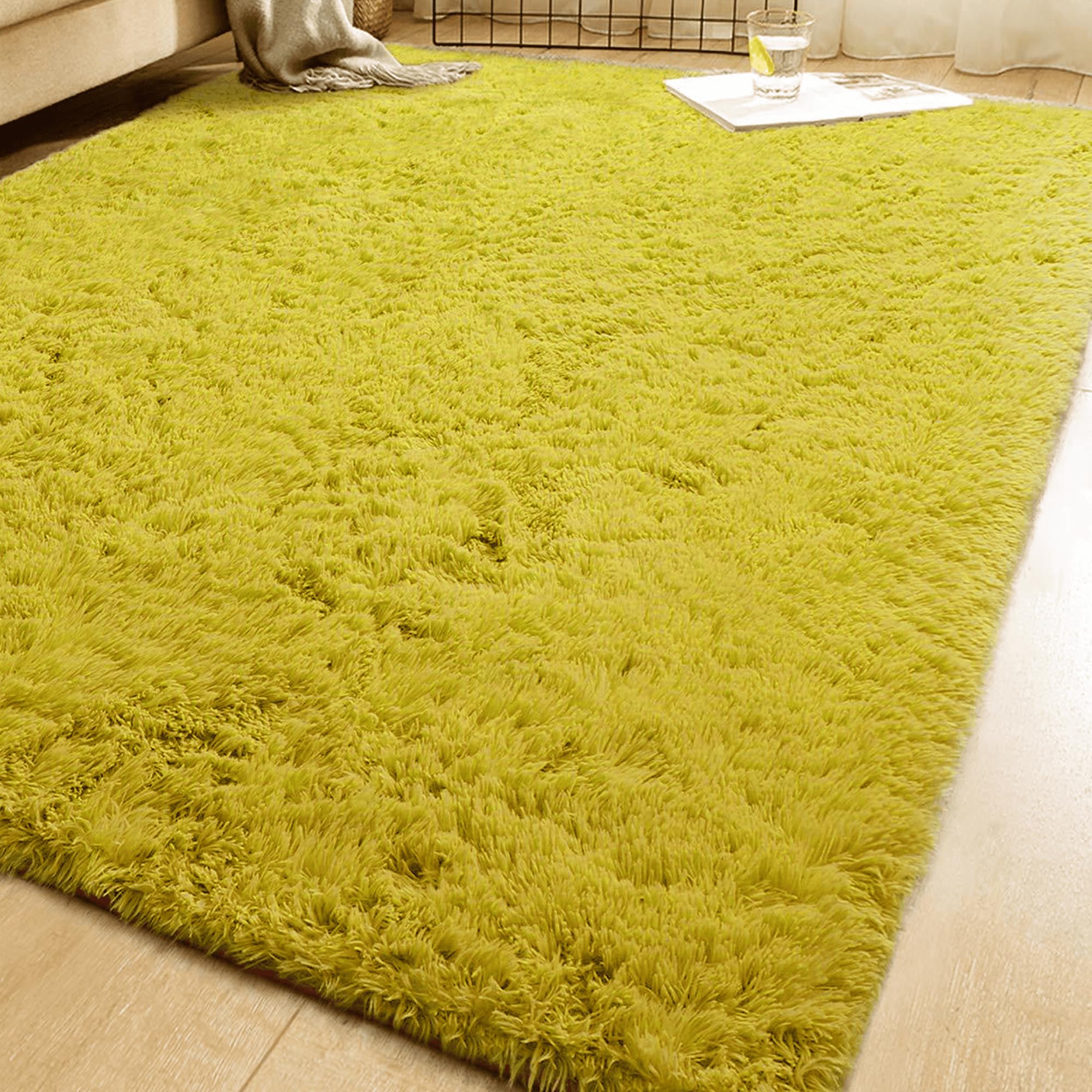 Grand tapis de salon moderne jaune lavable 120x120 pour chambre