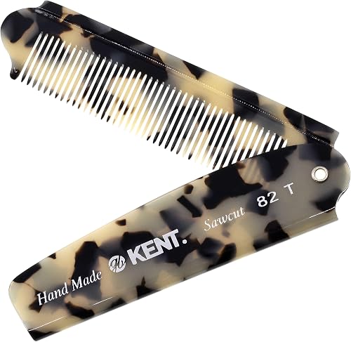 Kent 82T Handmade Folding Pocket Comb for Men, Fine Tooth Hair Comb Straightener for Everyday Grooming Styling Hair, Beard or Mustache, Use Dry or with Balms, Saw Cut Hand Polished, Made in England